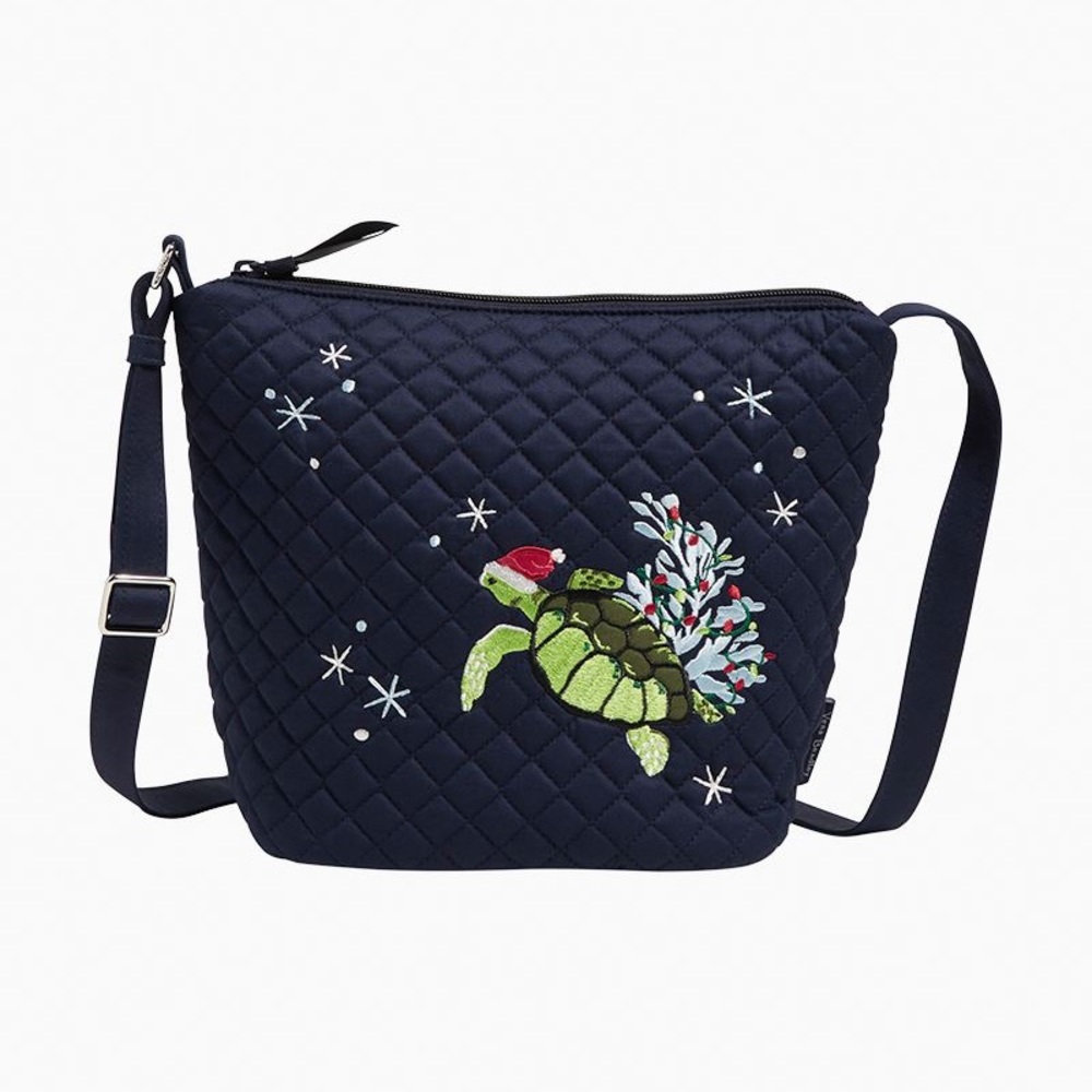 Vera Bradley Bucket Crossbody Bag Santa Turtle EUC